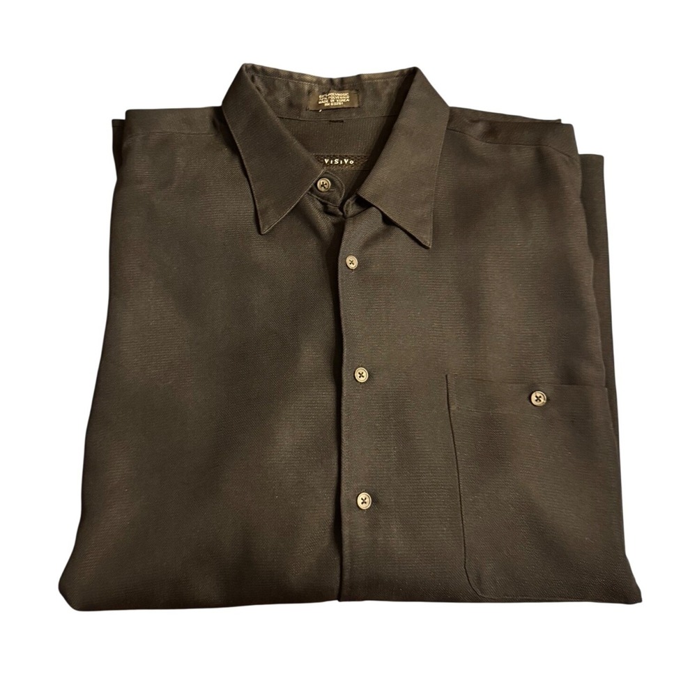 VISIVO Black Button Up Shirt Men XL (based on Measure) Vintage 90s Minimalist